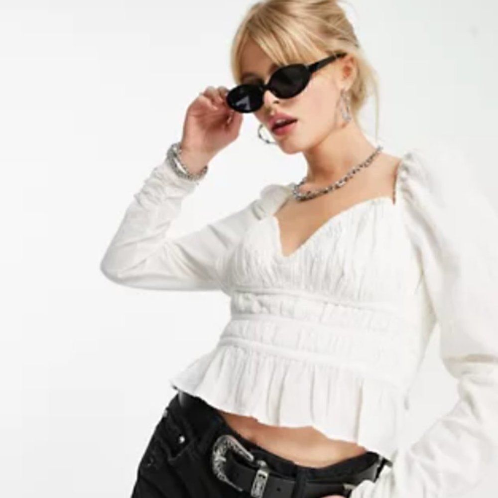 Free People chloe puff sleeve blouse in white Size XS